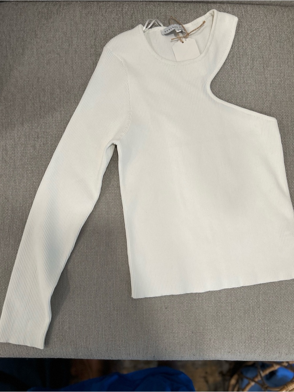 Asymmetric Cutout Ribbed Long-Sleeve Top - White